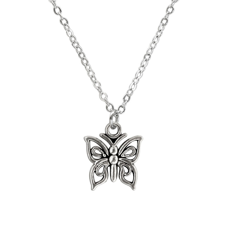 Create looks with a dainty silver butterfly layering necklace.