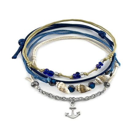 Anchor Shell Charm Bracelet Pack with real shells and silver anchor charm