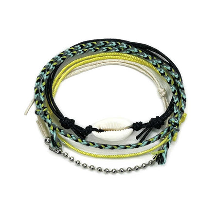 Black Cowrie Shell Bracelet Pack with bold color cords and real shell charm