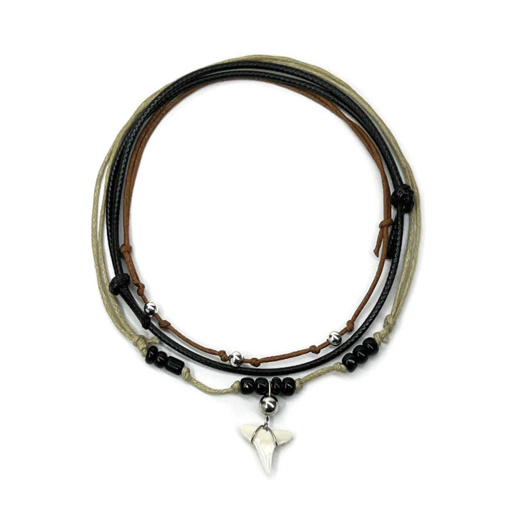 Black Shark Tooth Anklet Pack with real shark tooth, black beads and adjustable beach cords