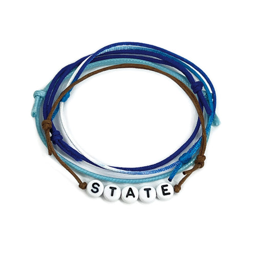 Blue State Bracelet with custom letter beads – personalized jewelry for state pride and besties. Custom bracelet in blue, choose: Alabama
Alaska
Arizona
Arkansas
California
Colorado
Connecticut
Delaware
Florida
Georgia
Hawaii
Idaho
Illinois
Indiana
Iowa
Kansas
Kentucky
Louisiana
Maine
Maryland
Massachusetts
Michigan
Minnesota
Mississippi
Missouri
Montana
Nebraska
Nevada
New Hampshire
New Jersey
New Mexico
New York
North Carolina
North Dakota
Ohio
Oklahoma
Oregon
Pennsylvania
Rhode Island
South Carolina
Sout