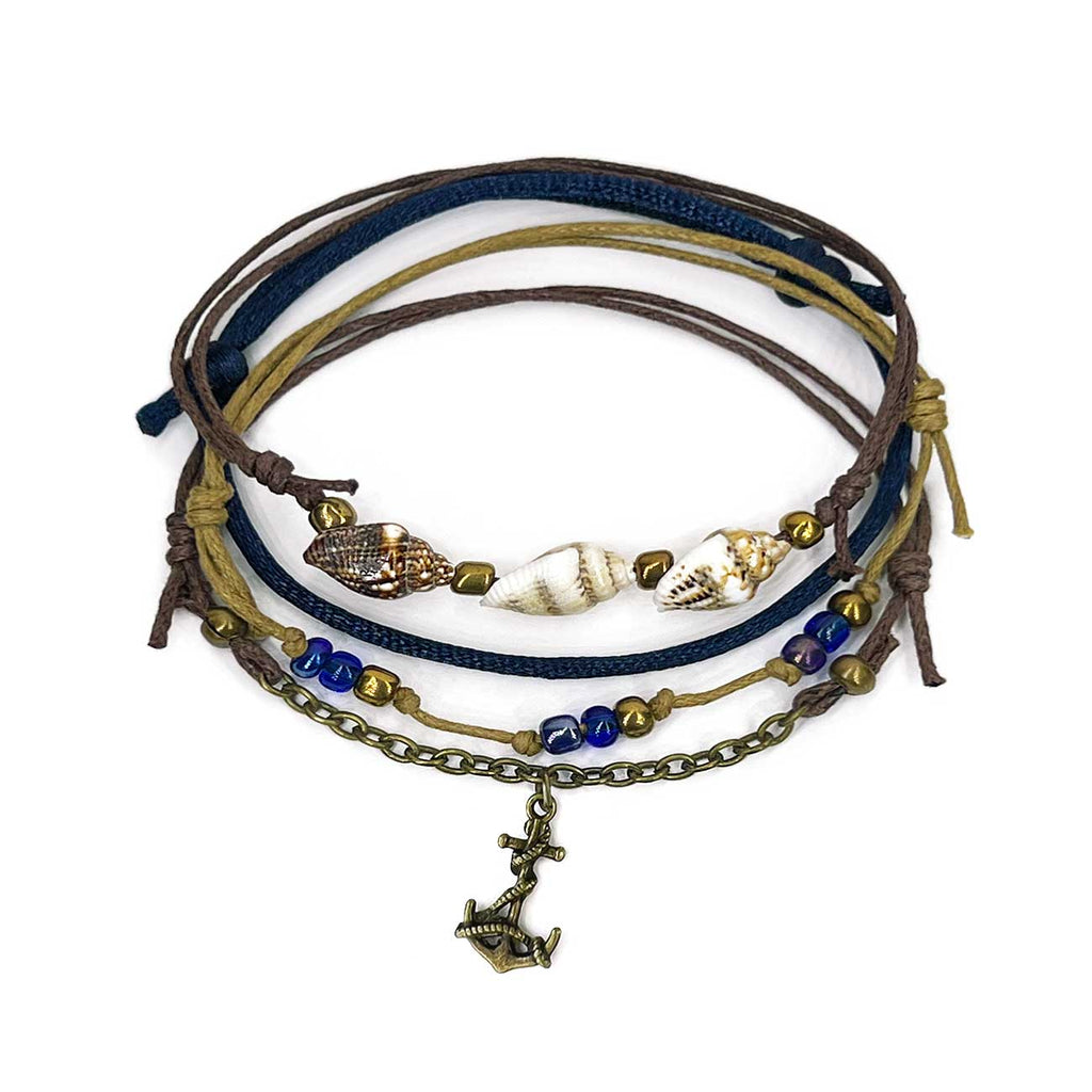 Bronze Anchor Shell Charm Bracelet Pack with shells and beads