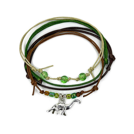 Dinosaur Bracelet Style Pack with silver dinosaur charm and earthy corded bracelets