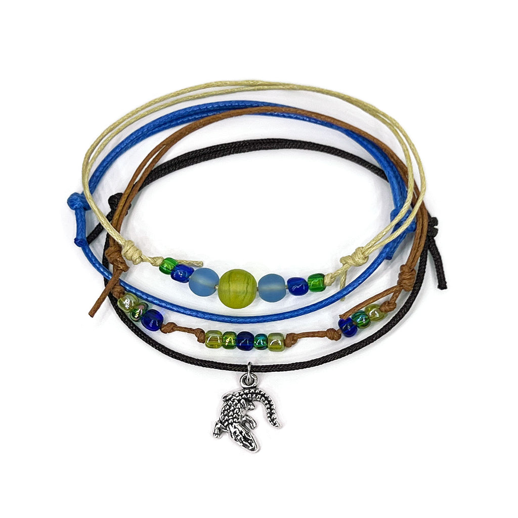 Florida Alligator Charm Bracelet Pack with waterproof cords and beads in green and blue - Alligator Alcatraz Merch by O Yeah Gifts