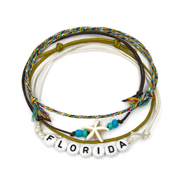Wholesale Florida Starfish Anklet Pack with white charm, multicolor cords and letter beads