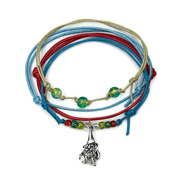 Gnome Bracelet Style Pack with forest cords, silver gnome charm and shimmer beads