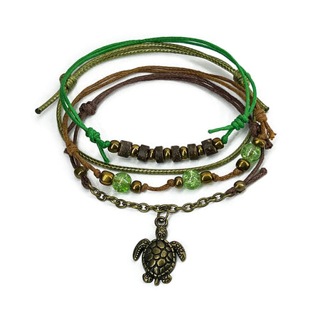 Green Sea Turtle Coconut Bead Bracelet Pack with bronze charm, coconut beads and ombre glass accents