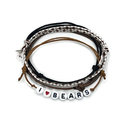 I Heart Bears Bracelet Pack with brown cords and letter beads