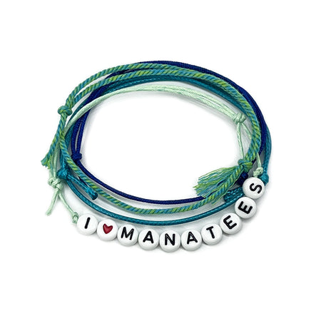 I Heart Manatees Letter Bead Bracelet Style Pack with teal and blue cords