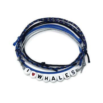 I Heart Whales Bracelet Style Pack with blue and black cords and letter beads