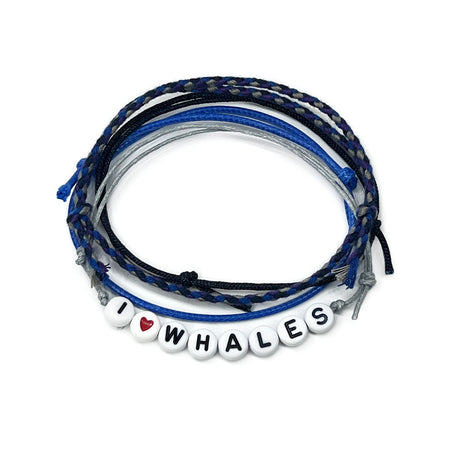 I Heart Whales Bracelet Style Pack with blue and black cords and letter beads