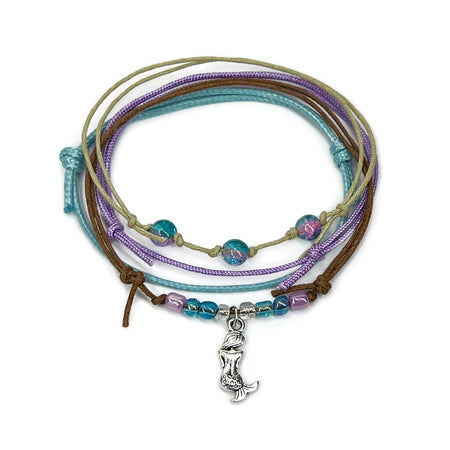 Mermaid Bracelet Style Pack – Stackable Beach Bracelets with Silver Mermaid Charm