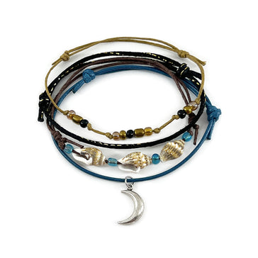 Moon Shell Charm Bracelet Pack with crescent moon charm and ombre night beads