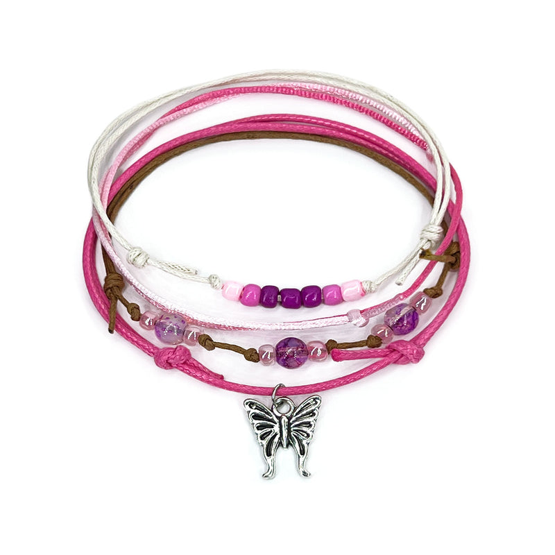 O Yeah Gifts Pink Butterfly Bracelet with butterfly charm, vibrant pink beads, and adjustable cords, perfect for teens and BFFs