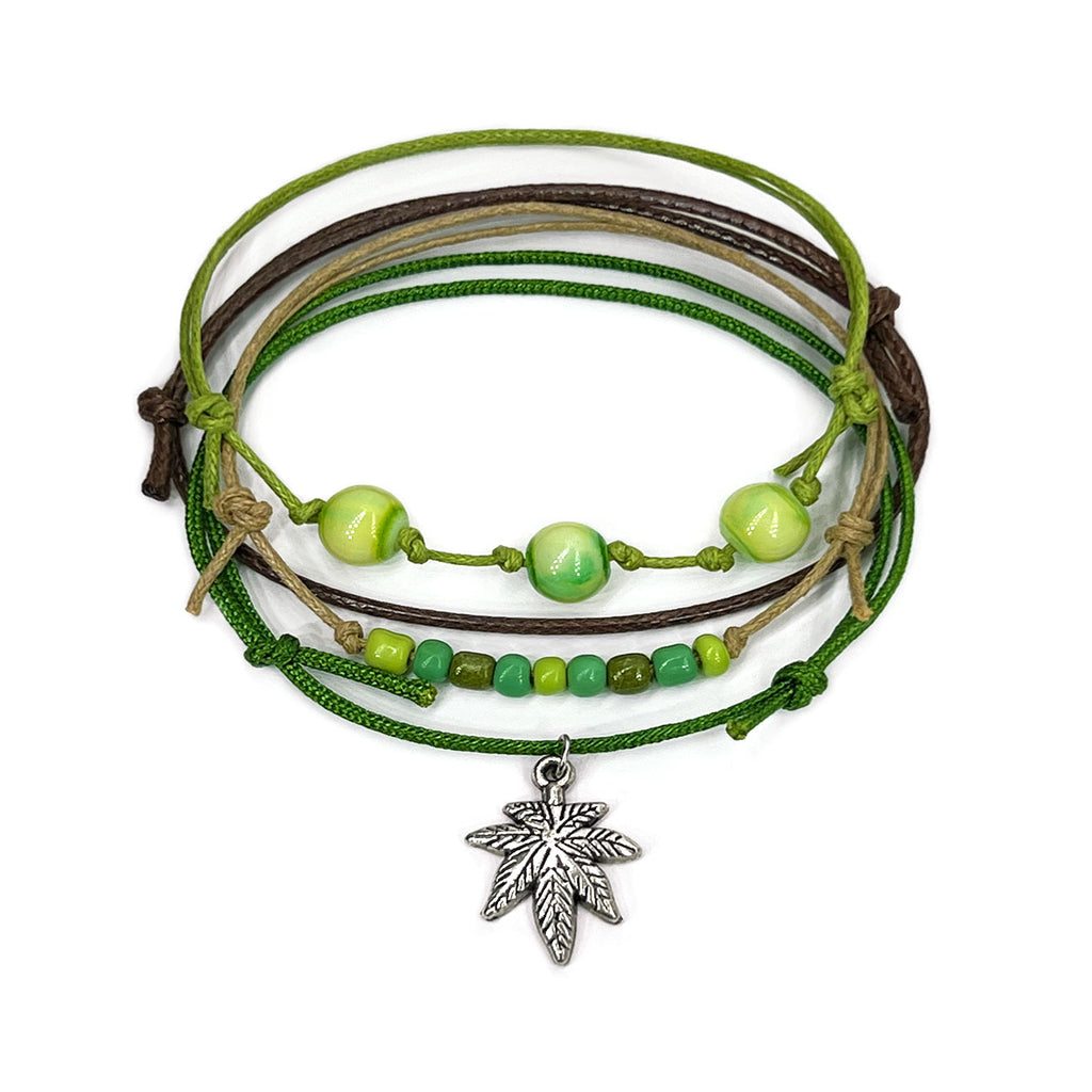 O Yeah Gifts Colorful Cannabis Bracelet with Vibrant Weed Leaf Charm on Adjustable earthy boho cords, perfect for weed lovers and chill vibes