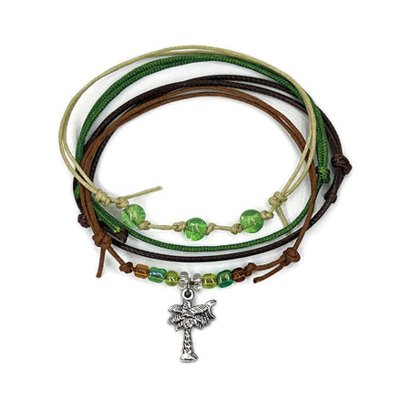 Palm Tree Bracelet Style Pack with beachy cords, silver charm and ombre beads