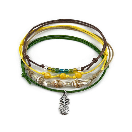 Pineapple Shell Charm Bracelet Pack with spiral shells and yellow beads