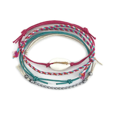 Pink Cowrie Shell Bracelet Pack with real shell and braided pink beach cords