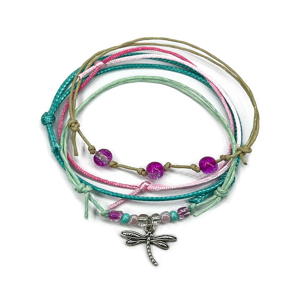 Purple Dragonfly Bracelet Style Pack with silver charm and ombre beads in soft tones