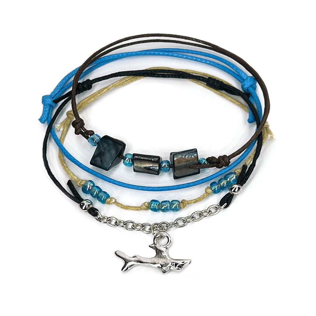 Shark Shell Charm Bracelet Pack with silver shark charm and shell beads