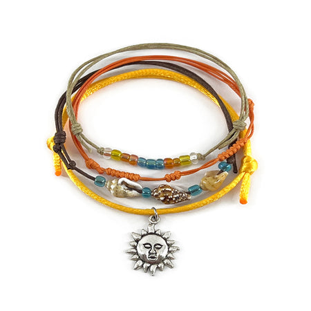 Sun Shell Charm Bracelet Pack with yellow cords and silver sun charm