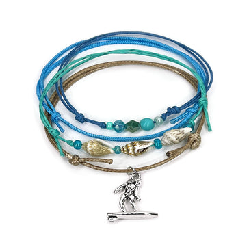 Surfer Girl Shell Charm Bracelet with beaded shells, sea glass beads, beach charms, adjustable surf bracelets