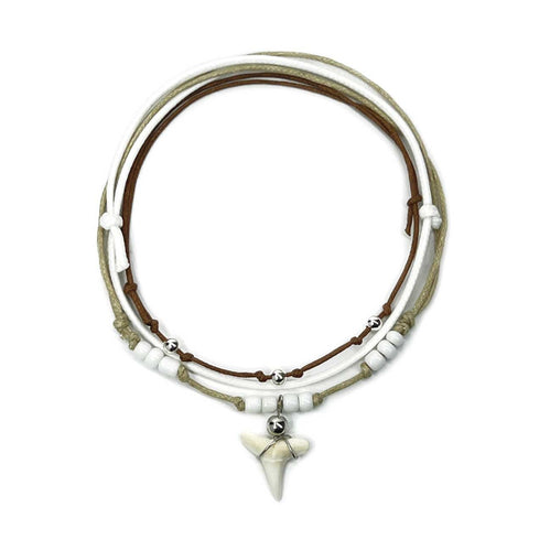White Shark Tooth Anklet Pack with real tooth, white beads and coastal cord colors