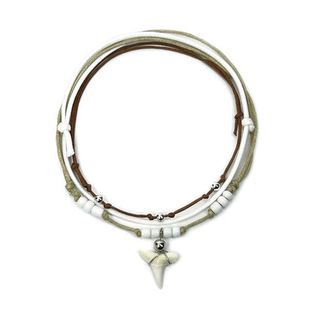 White Shark Tooth Anklet Pack with real tooth, white beads and coastal cord colors