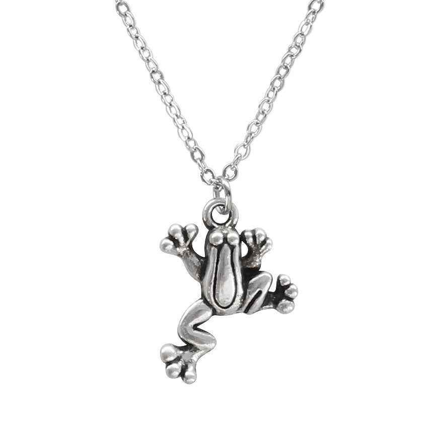 Playful frog necklace with chain close-up