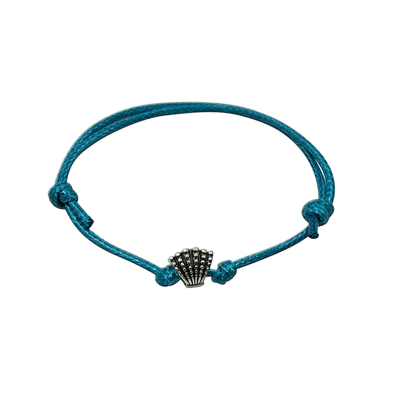 Shell charm bracelet with silver shell and blue cord from O Yeah Gifts.