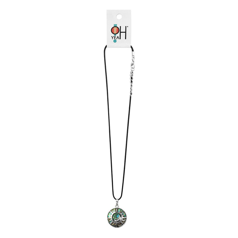 Abalone Shell Sun and Moon Pendant Necklace on Black Cord by O Yeah Gifts