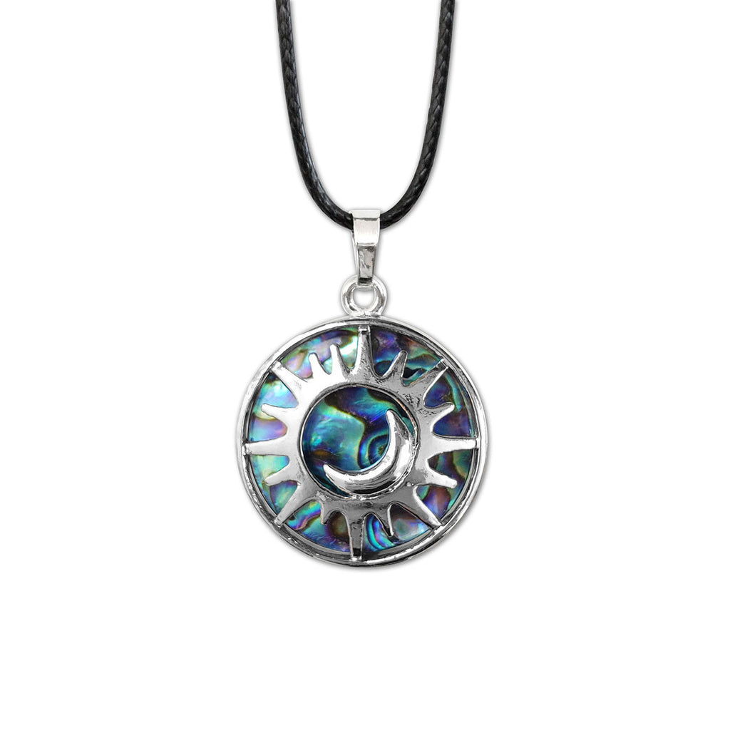 Abalone Shell Sun and Moon Pendant Necklace with Celestial Design by O Yeah Gifts