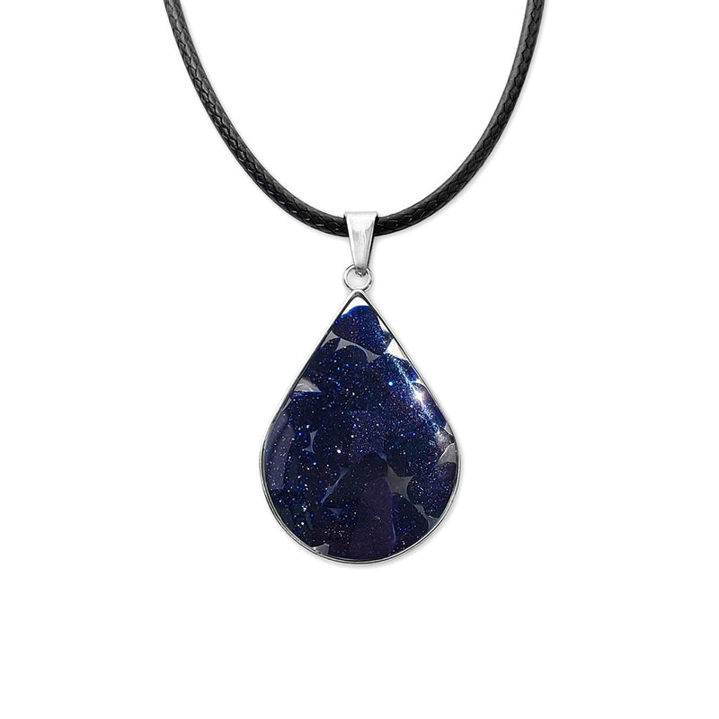 Blue Goldstone Crystal Necklace ā sparkling crystal pendant for cosmic and boho jewelry lovers