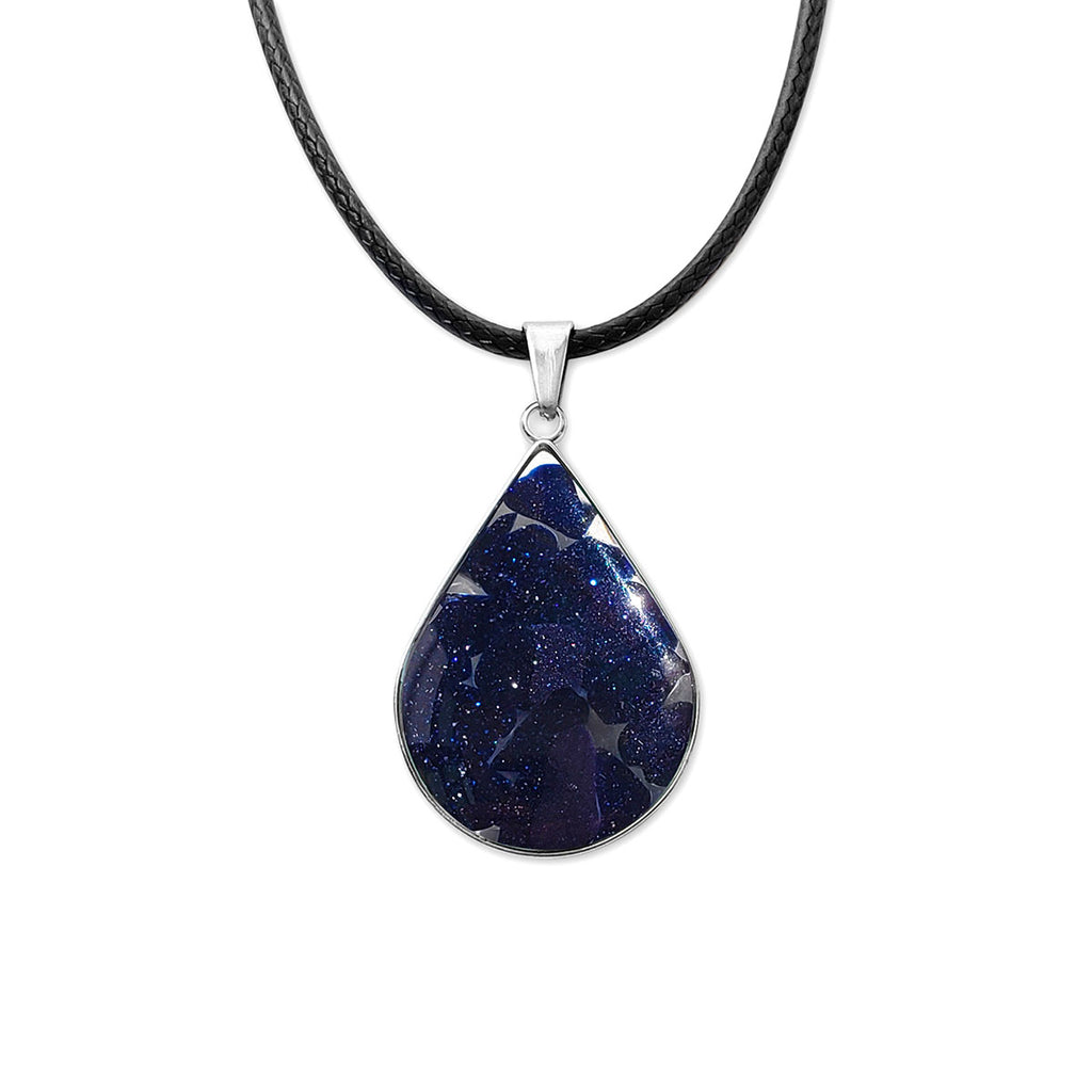 Blue Goldstone Crystal Necklace â sparkling crystal pendant for cosmic and boho jewelry lovers