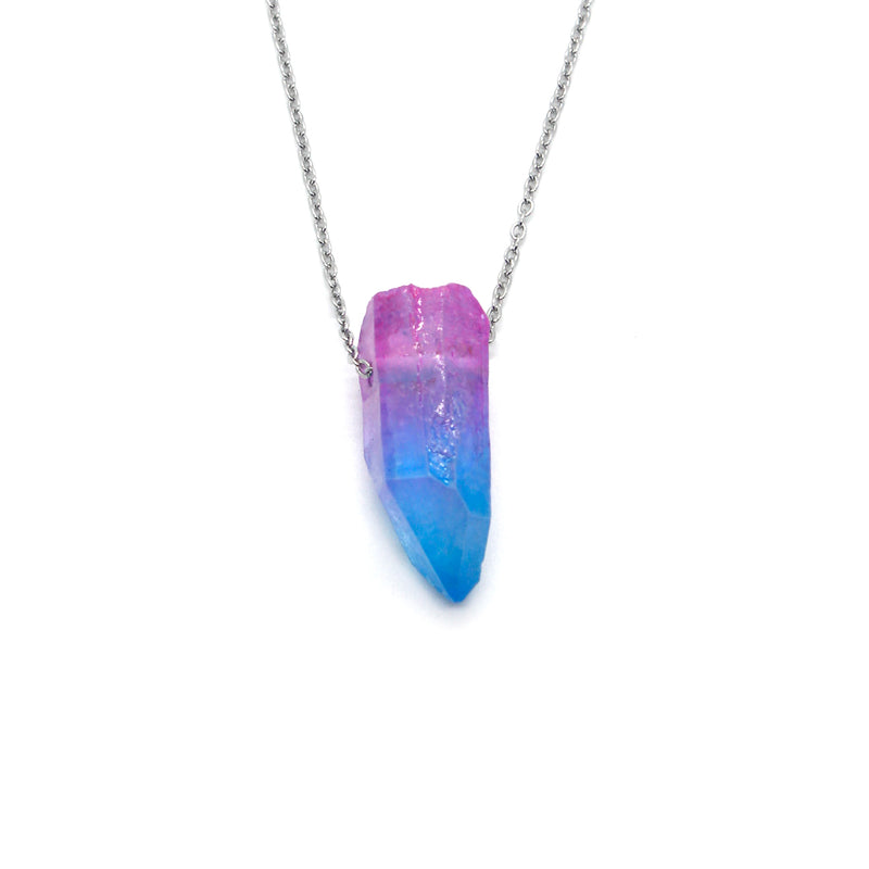 Stunning blue and purple crystal necklace designed for beach vibes and coastal elegance.