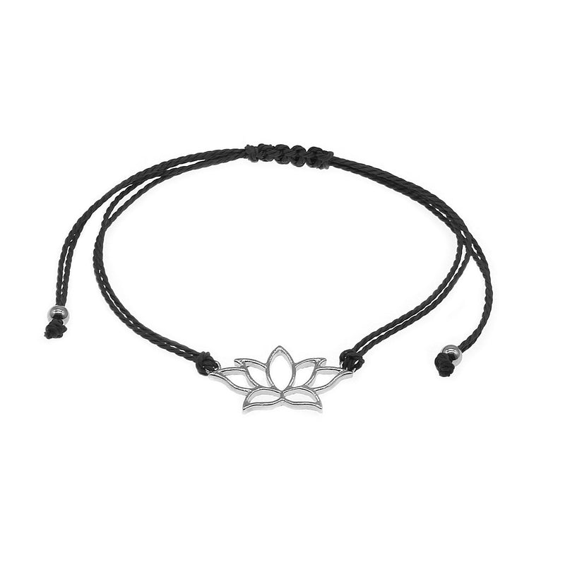 O Yeah Gifts Black Lotus Flower Bracelet with silver lotus charm and adjustable black cord, perfect for Swifties, yoga lovers and boho style