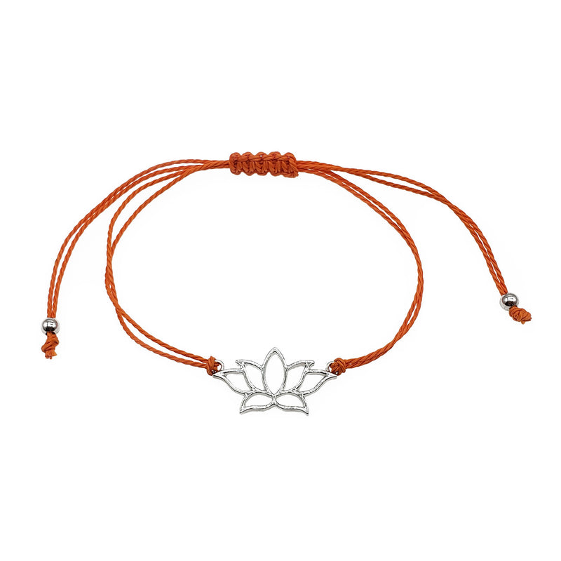 O Yeah Gifts Orange Lotus Flower Bracelet with silver lotus charm and adjustable orange cord, perfect for Swifties, teens and boho style lovers
