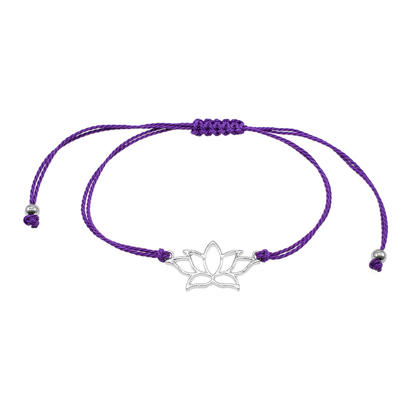 O Yeah Gifts Purple Lotus Flower Bracelet with silver lotus charm and adjustable purple cord, perfect for Swifties, teens and boho fashion lovers