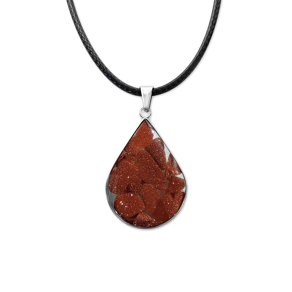 Orange Goldstone Gemstone Drop Necklace, Orange Teardrop - O Yeah Gifts!