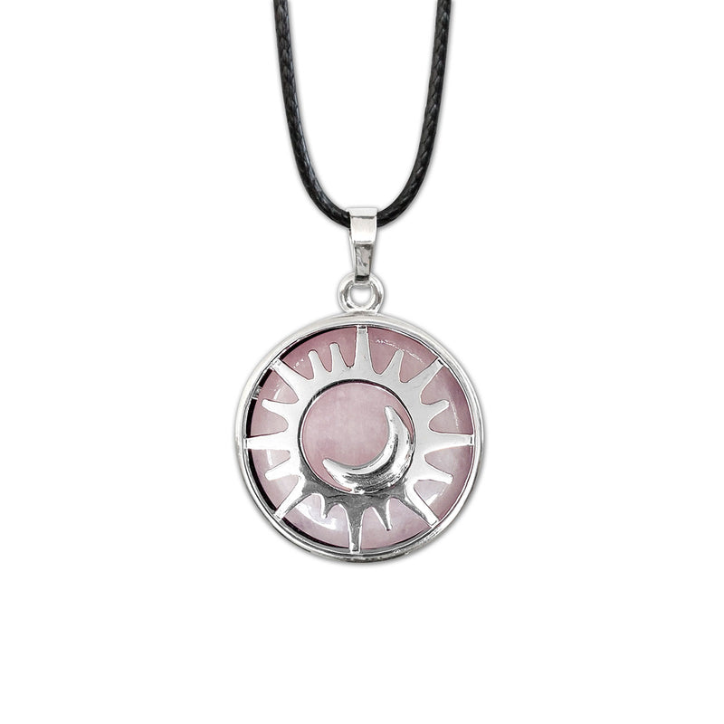 Pink Rose Quartz Sun & Moon Gemstone Necklace with celestial charm for spiritual and boho jewelry lovers | O Yeah Gifts!