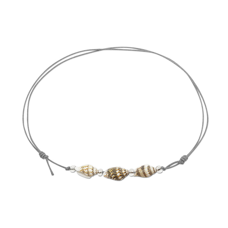 Shell Choker with gray cord – neutral boho jewelry for beach days and festivals
