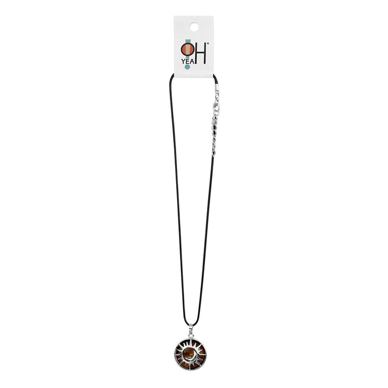 Tiger Eye Sun and Moon Pendant Necklace on Black Cord by O Yeah Gifts