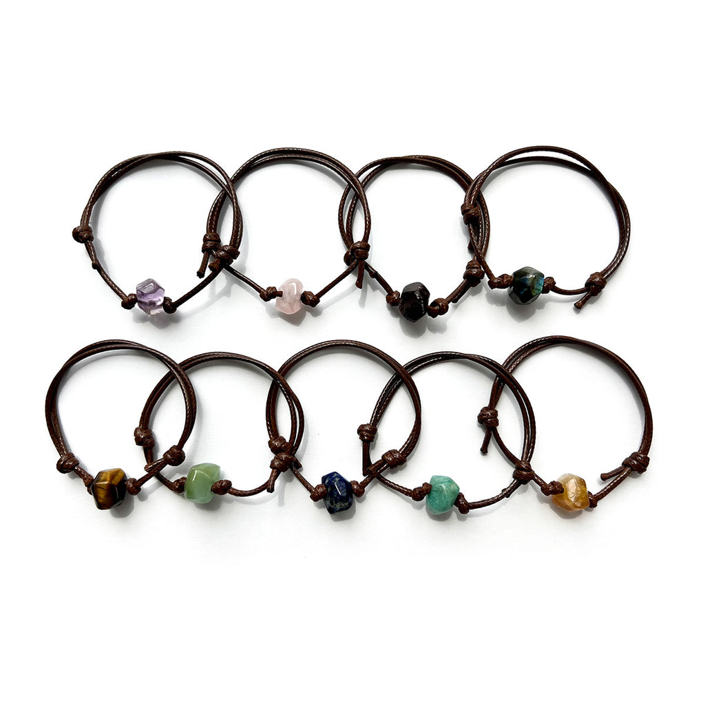 Unisex men’s stone bracelet with tiger’s eye, jade, and amethyst beads on adjustable cord – boho natural gemstone jewelry.