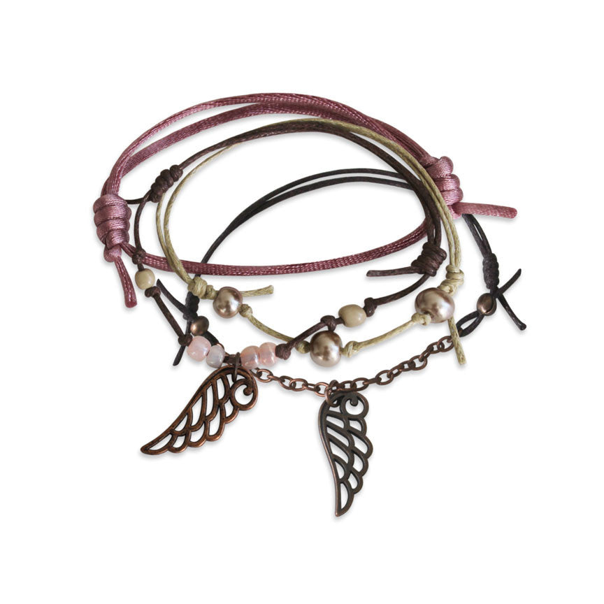 Love the boho pink and bronze angel wing bracelet.
