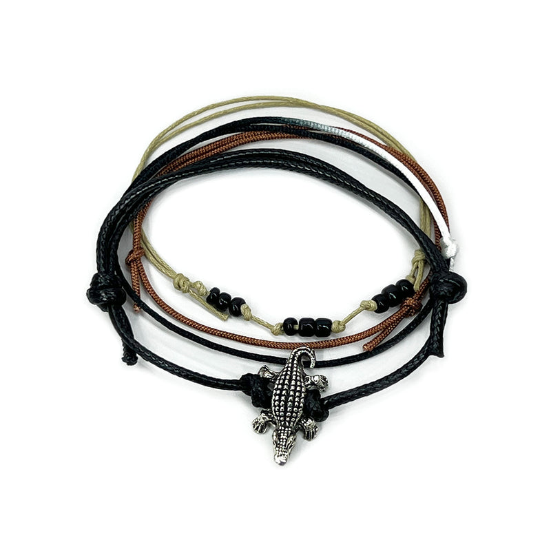 Black Gator Charm Bead Bracelet with alligator charm and earthy bead accents from O Yeah Gifts.