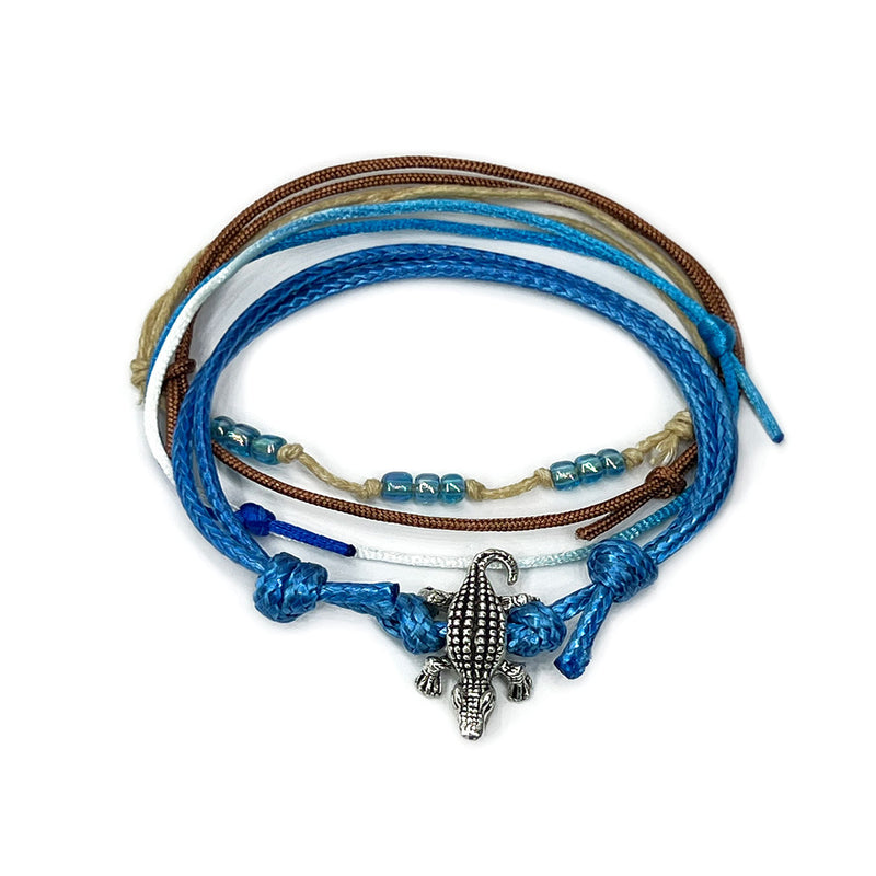 Blue Gator Charm Bead Bracelet with alligator charm and stylish bead accents, perfect for stacking.