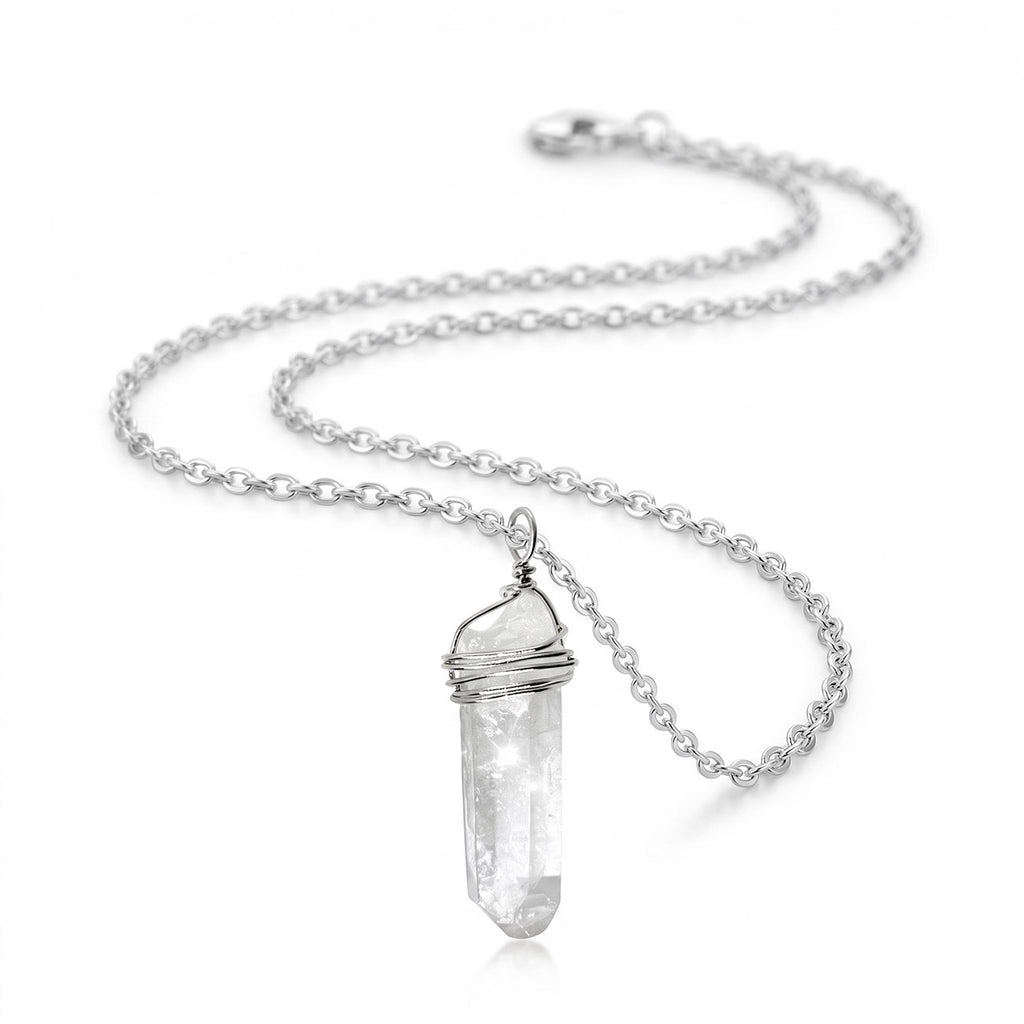 Clear Crystal Necklace — wire wrap crystal necklace • iridescent clear