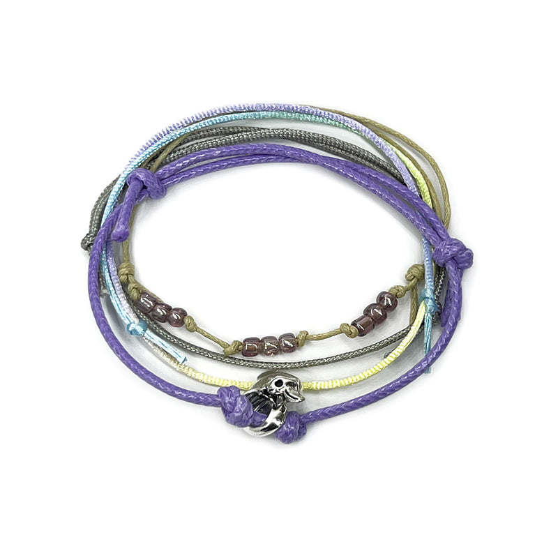 Purple dolphin charm bracelet with colorful beads and adjustable cord from O Yeah Gifts.