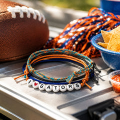 Gators bracelet stack in team colors blue, orange and black with red heart bead — Florida Gators fan jewelry