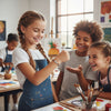 Girl leading an art project with friends in a bright classroom while wearing a purple 67 bracelet pack from O Yeah Gifts, school safe bracelet and school friendly accessory, 6-7 meme bracelet and six seven meme jewelry for the friendship bracelet trend, viral gen alpha accessory and IYKYK 6-7 meme drip, six seven funny gift for besties, 6-7 meme accessory for teens inspired by the 6-7 TikTok trend and gen alpha 6-7 slang, stackable teen bracelets and viral bracelets for school, 67 trend bracelet bestie gift